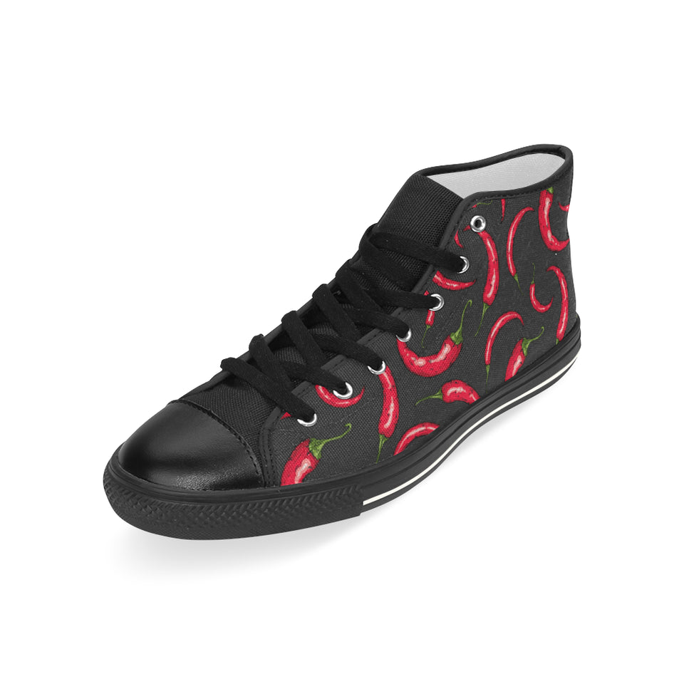 Chili peppers pattern black background Men's High Top Canvas Shoes Black