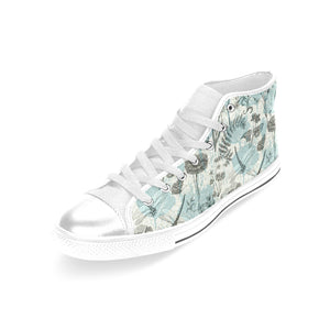 Dragonfly Butterfly Plants insect flower vintage s Women's High Top Canvas Shoes White