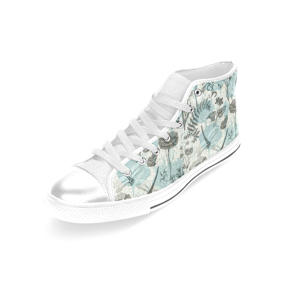 Dragonfly Butterfly Plants insect flower vintage s Women's High Top Canvas Shoes White