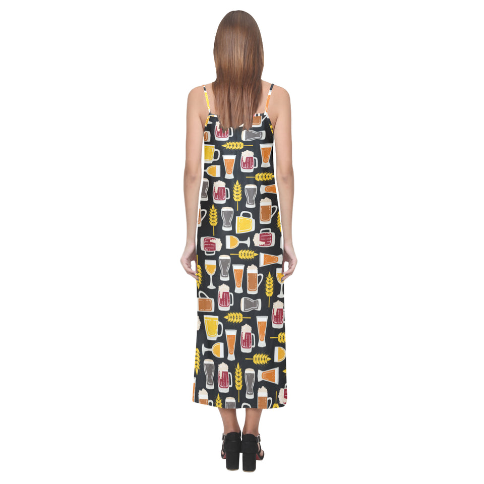 Beer type pattern V-Neck Open Fork Long Dress