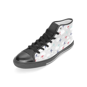 Airplane cloud grey background Women's High Top Canvas Canvas Shoes Black
