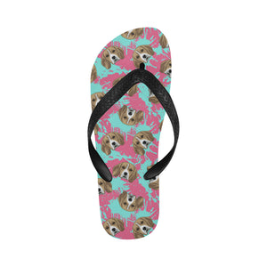 Beagle muzzles turquoise paint splashes pink patte Unisex Flip Flops
