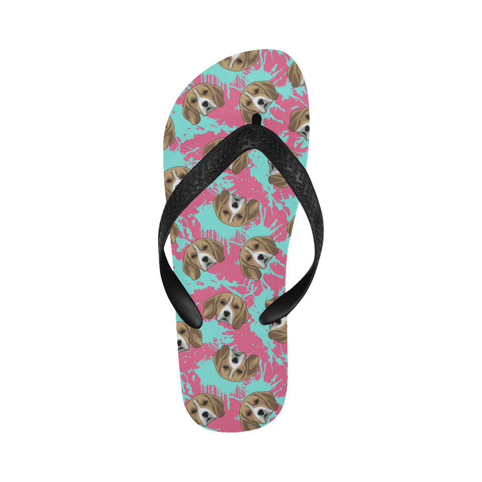 Beagle muzzles turquoise paint splashes pink patte Unisex Flip Flops