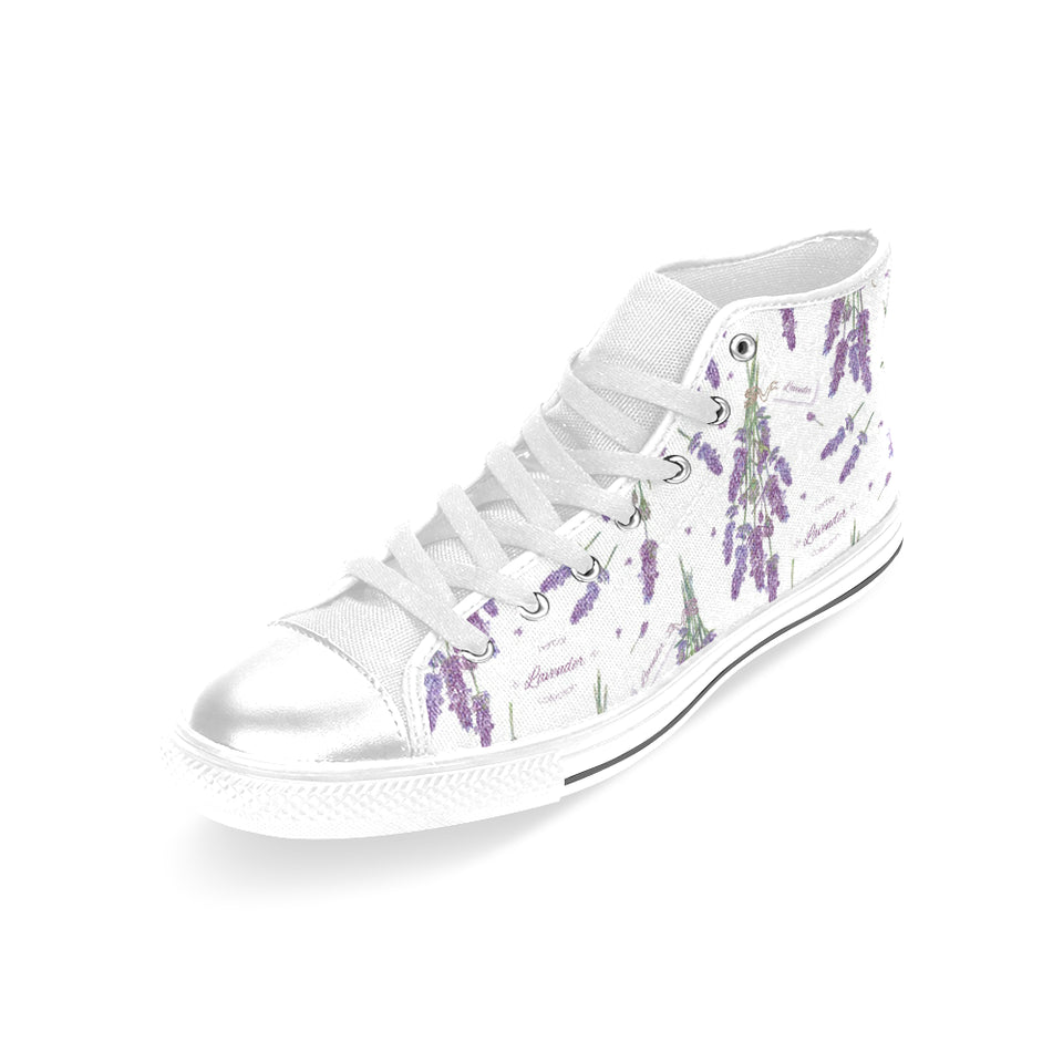 lavender flower design pattern Women's High Top Canvas Shoes White