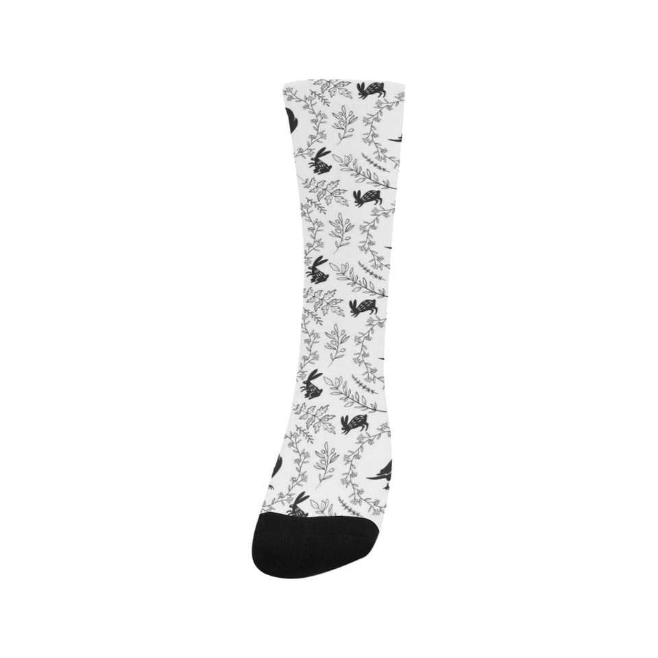 Crows floral wreath rabbit pattern Crew Socks