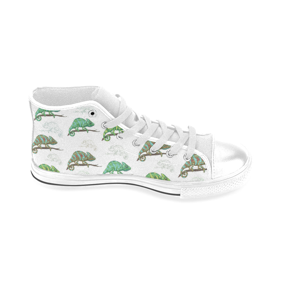 Chameleon lizard pattern Men's High Top Canvas Shoes White