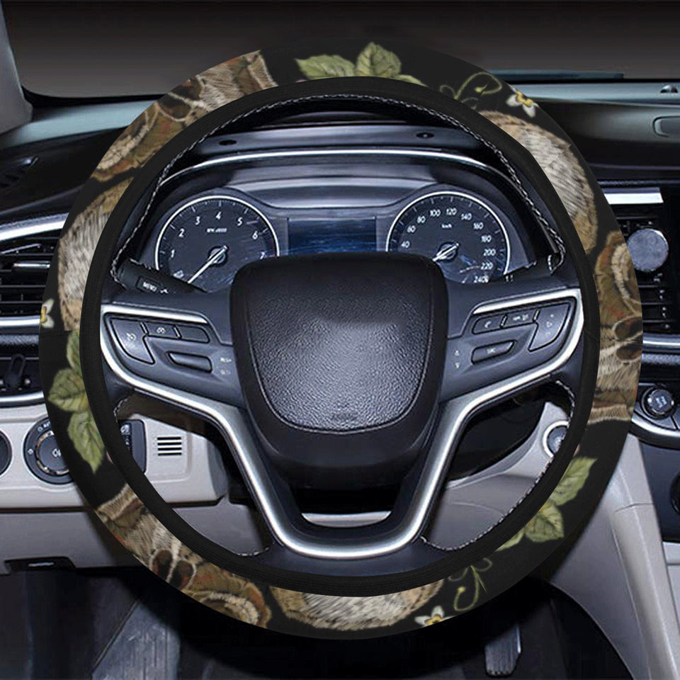 Skull rose humming bird flower pattern Car Steering Wheel Cover