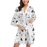 Crows floral wreath rabbit pattern Women's Short Kimono Robe