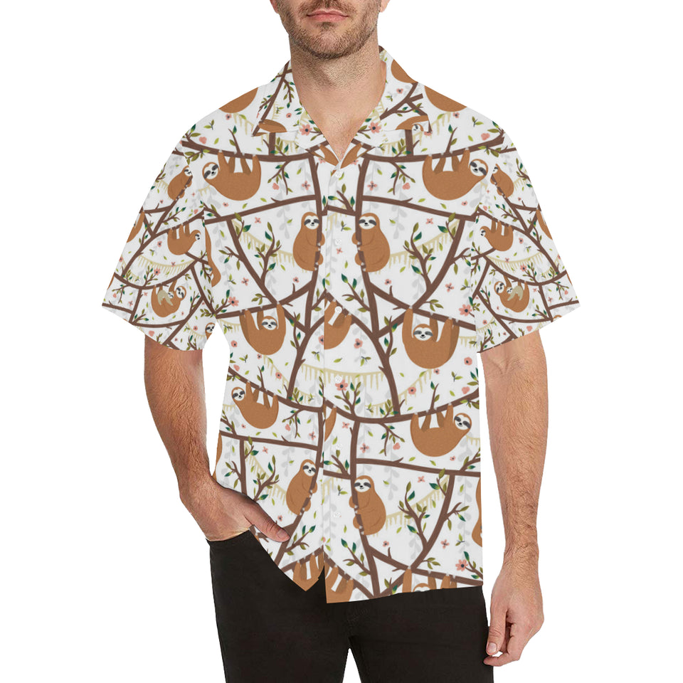 Sloths hanging on the tree pattern Men's All Over Print Hawaiian Shirt