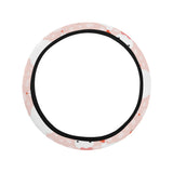 Cute snowman christmas tree snowpink background Car Steering Wheel Cover