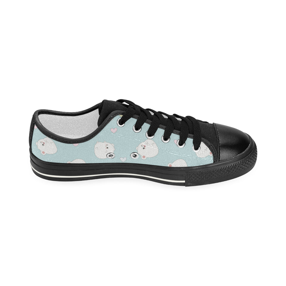 White cute hamsters heart pattern Women's Low Top Canvas Shoes Black