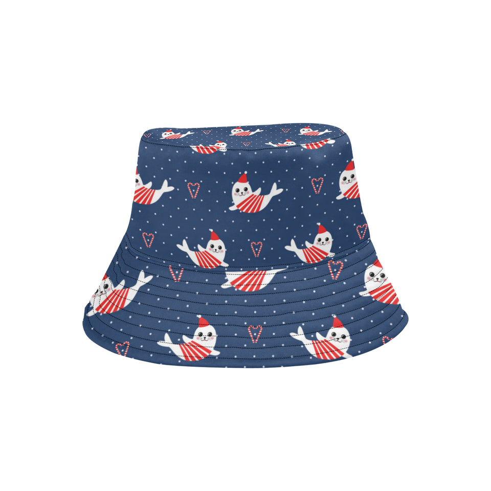 Cute sea lion seal christmas hat candy cane heart Unisex Bucket Hat