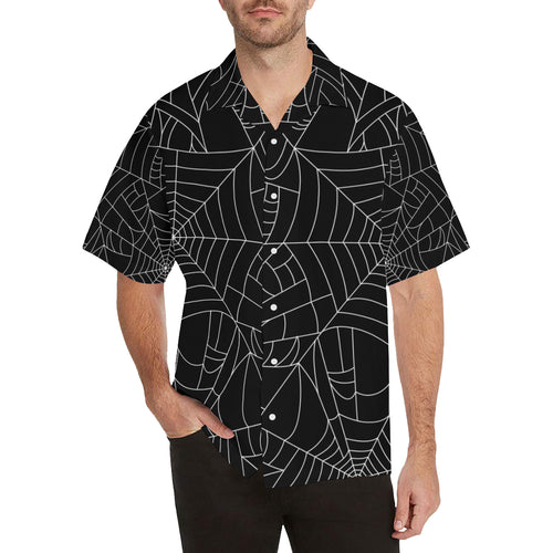 Spider web pattern Black background white cobweb Men's All Over Print Hawaiian Shirt