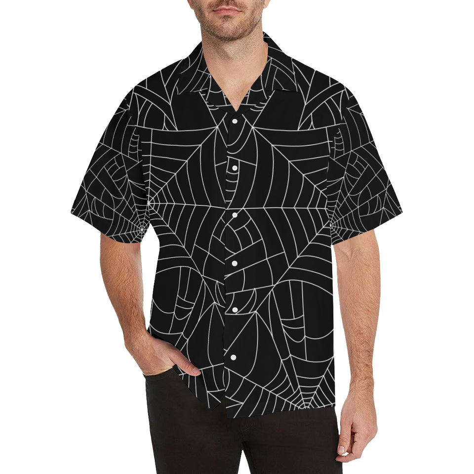 Spider web pattern Black background white cobweb Men's All Over Print Hawaiian Shirt