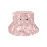 Cute white rabbit flower pink background Unisex Bucket Hat