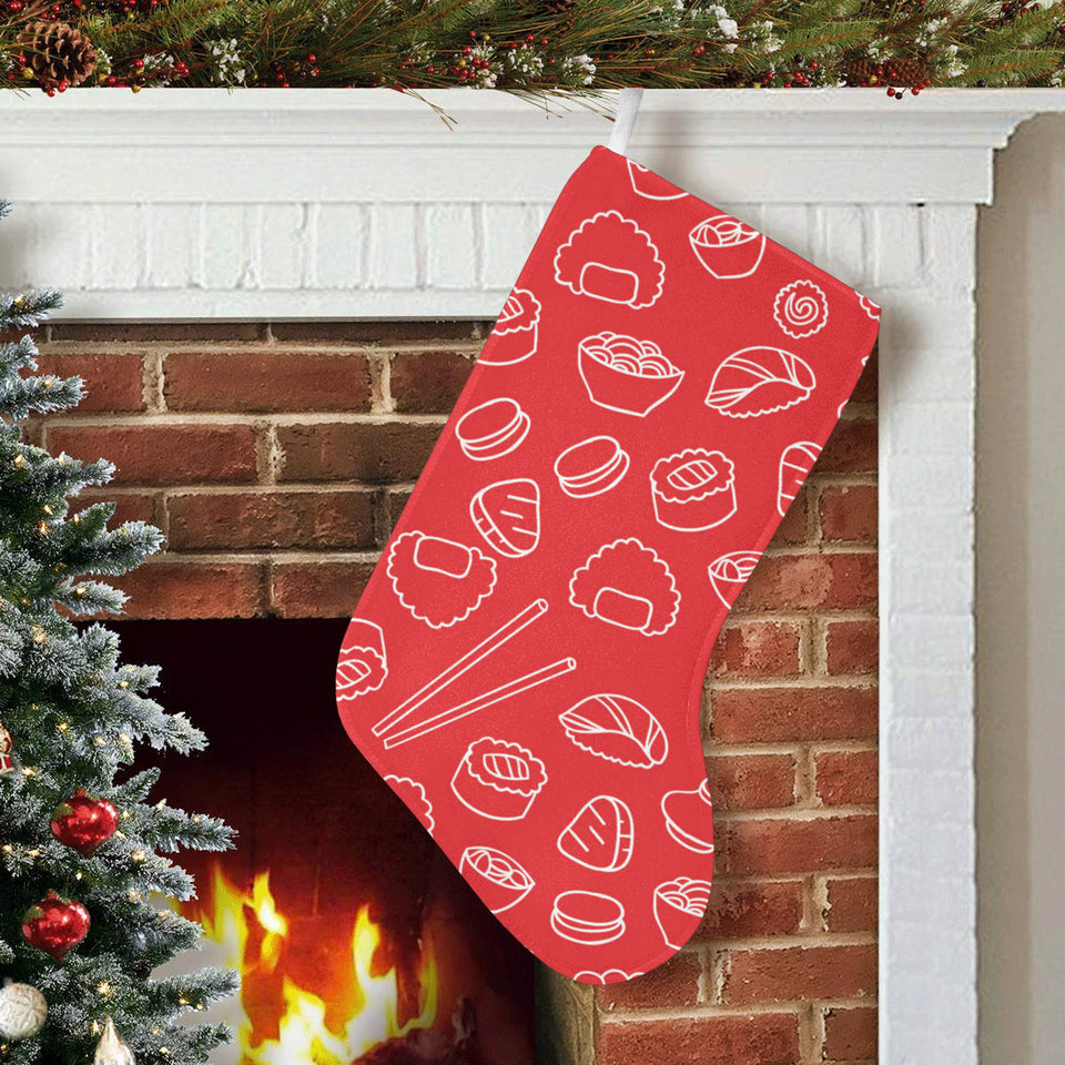 sushi pattern red background Christmas Stocking