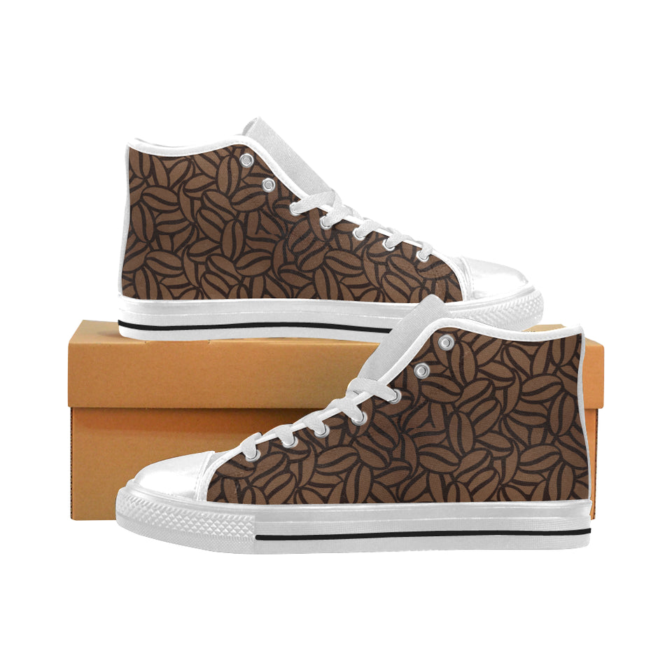 coffee bean pattern Men's High Top Canvas Shoes White