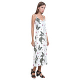 Boston terrier dog hearts vector pattern V-Neck Open Fork Long Dress