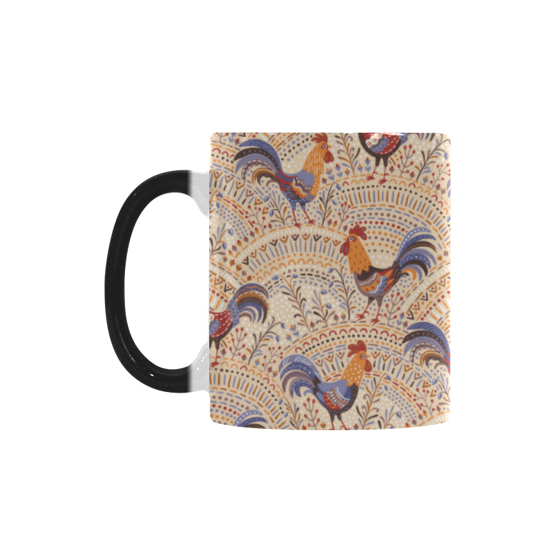 Cute rooster chicken cock floral ornament backgrou Morphing Mug Heat Changing Mug