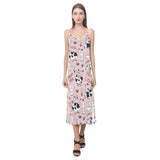 Cows milk product pink background V-Neck Open Fork Long Dress
