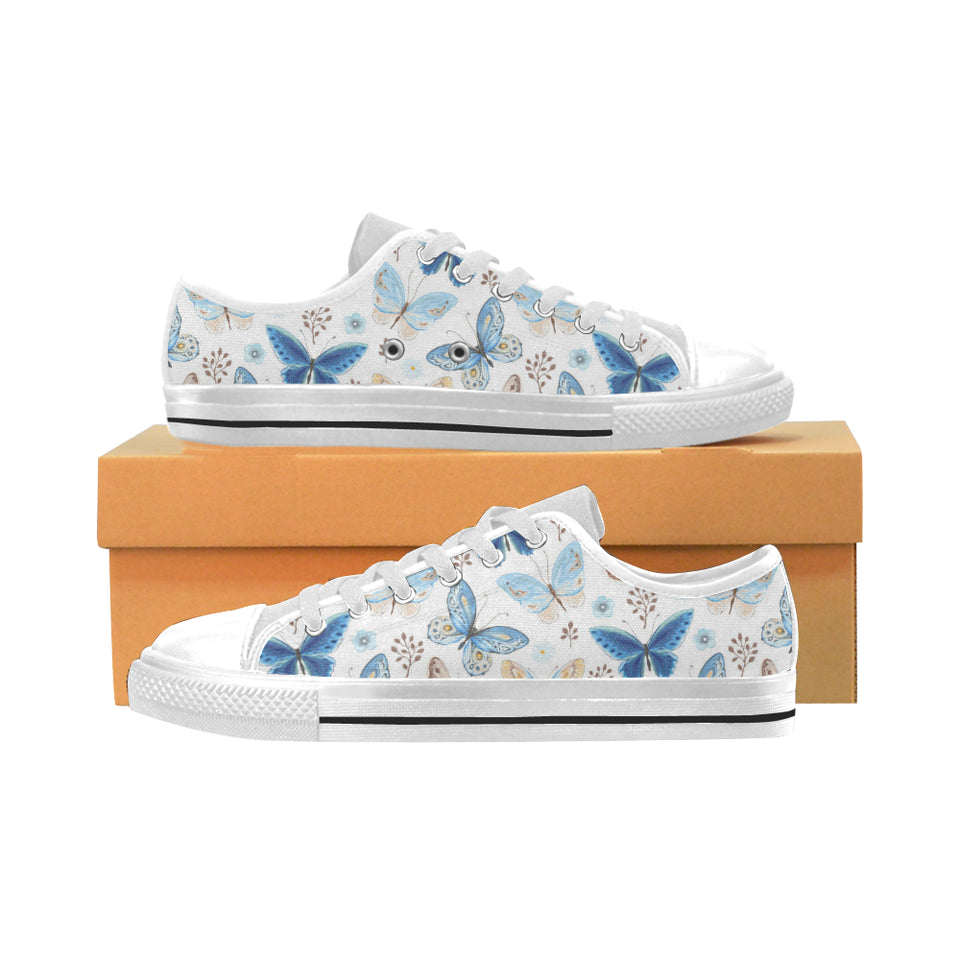 blue butterfly pattern Men's Low Top Shoes White