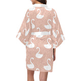 Swan flower light pink background Women's Short Kimono Robe
