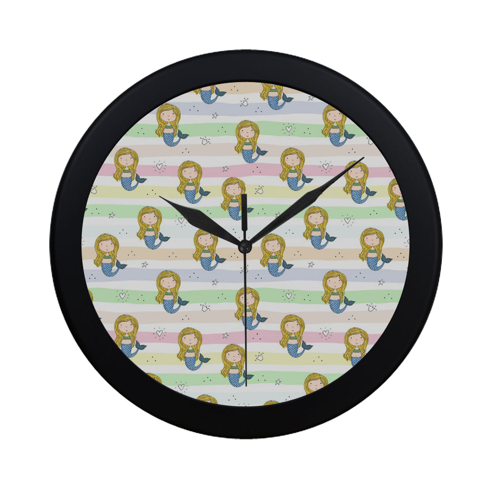 Cute hand drawn mermaid Elegant Black Wall Clock