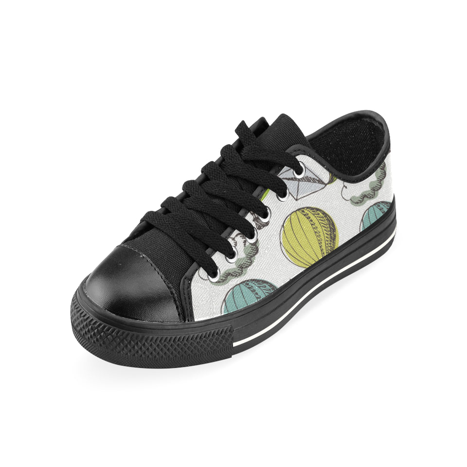 Hot Air Balloon Bird Cloud Pattern Men's Low Top Canvas Shoes Black