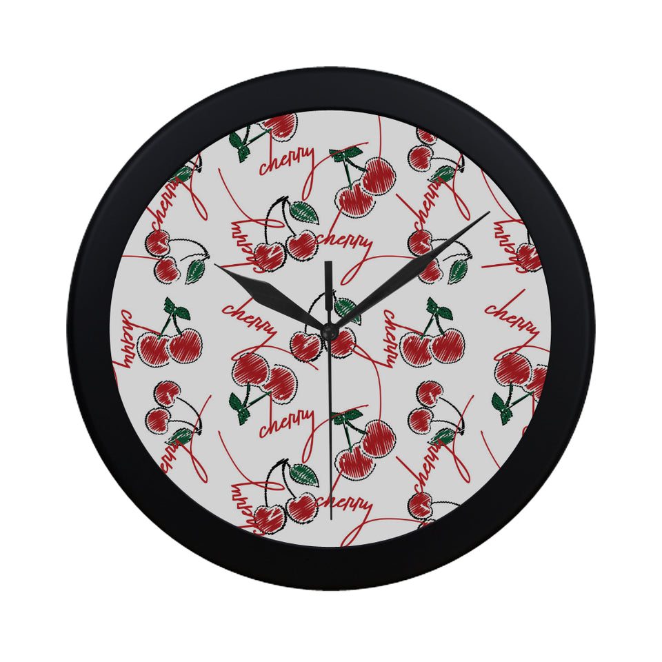 Hand drawn cherry pattern Elegant Black Wall Clock