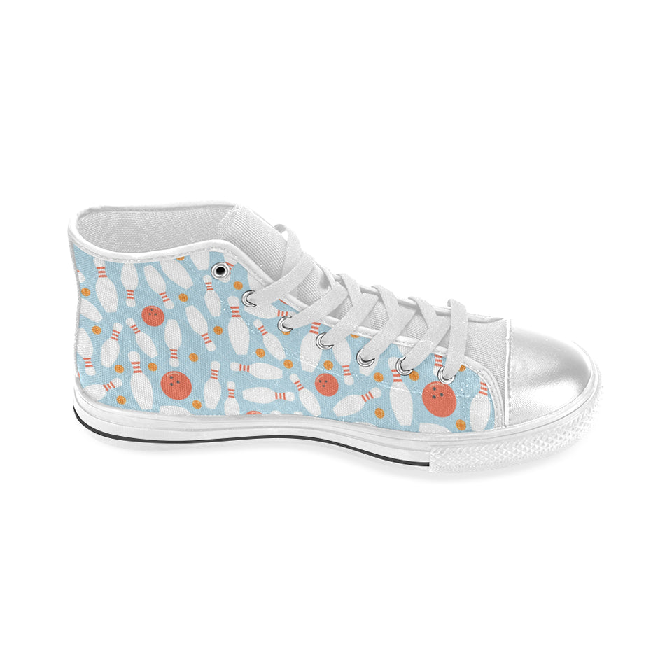 Bowling ball bowling pins blue blackground Women's High Top Canvas Shoes White