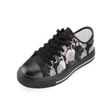 white swan blooming flower pattern Women's Low Top Canvas Shoes Black