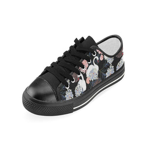 white swan blooming flower pattern Kids' Boys' Girls' Low Top Canvas Shoes Black