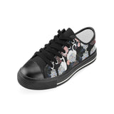 white swan blooming flower pattern Kids' Boys' Girls' Low Top Canvas Shoes Black