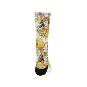 Cool Bee honeycomb leaves pattern Crew Socks