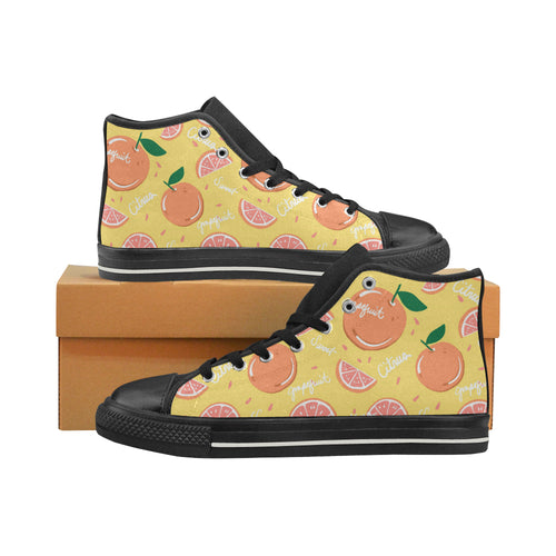 Grapefruit yellow background Women's High Top Canvas Shoes Black