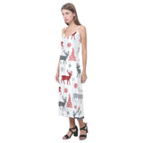 Deer tree snowflakes chrismas pattern V-Neck Open Fork Long Dress