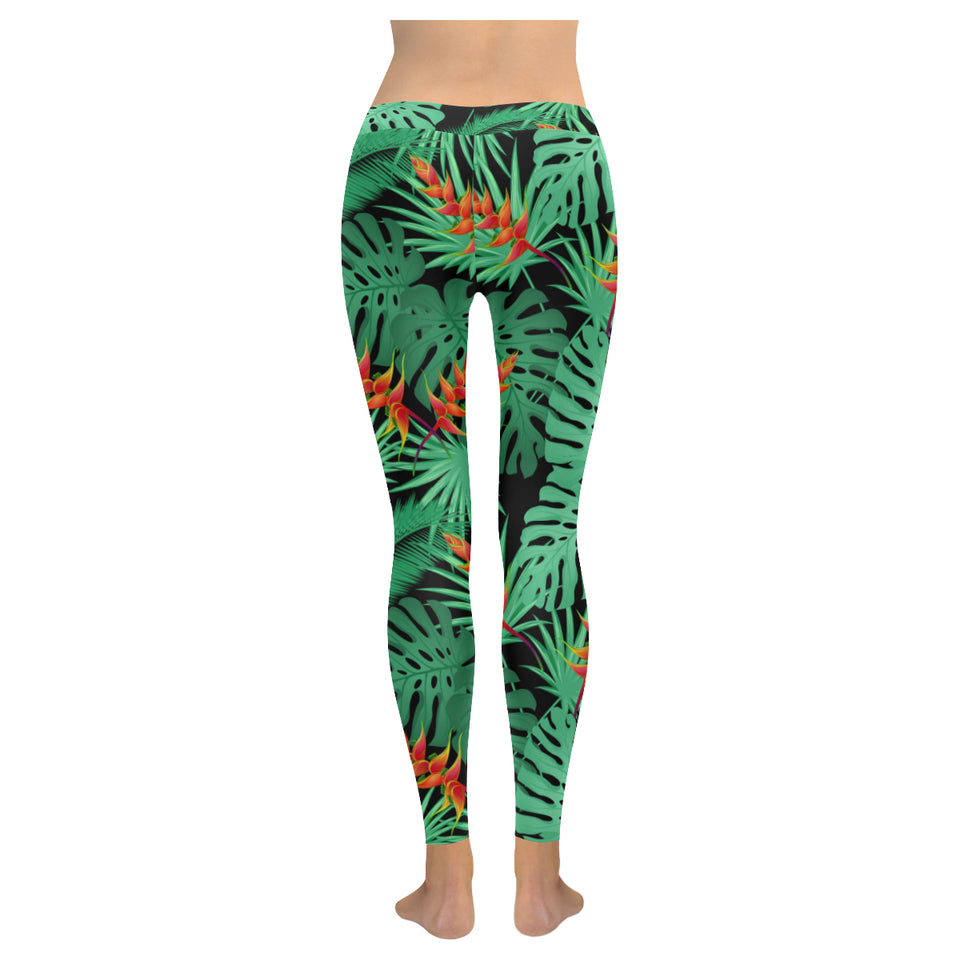 heliconia flower palm monstera leaves black backgr Women's Legging Fulfilled In US