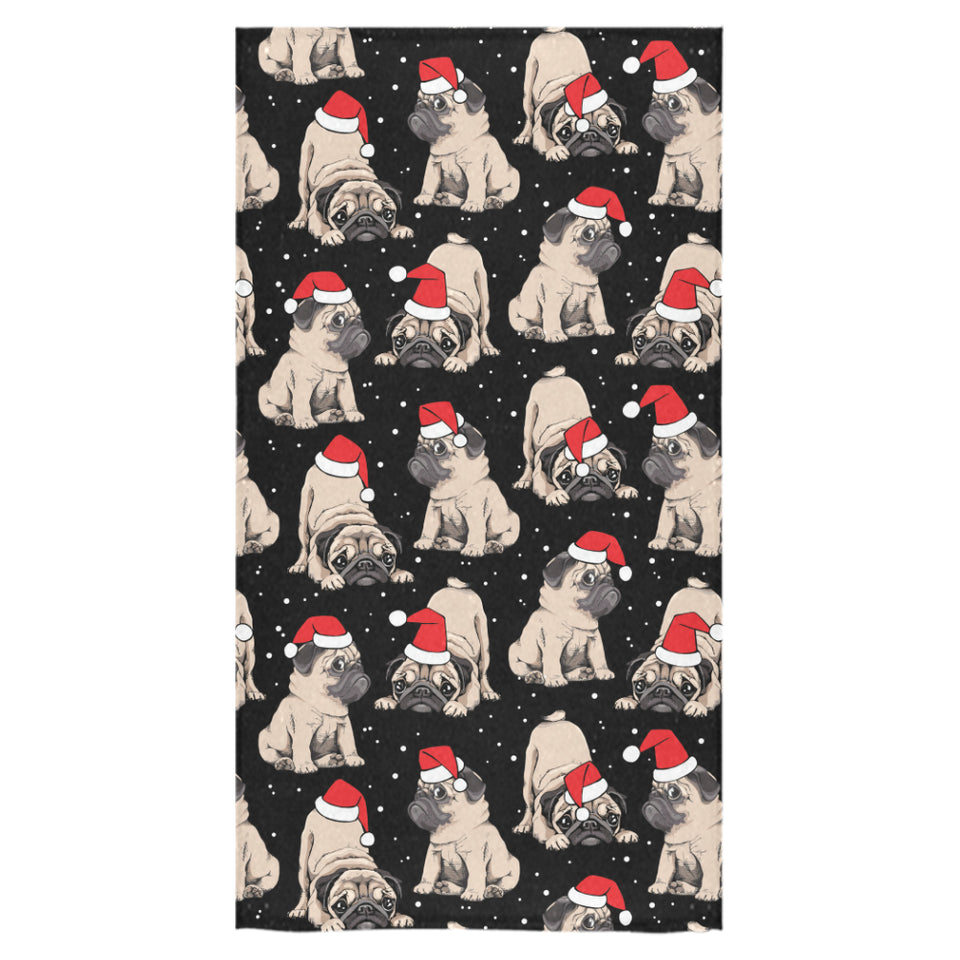 Christmas Pugs Santa_s red cap pattern Bath Towel