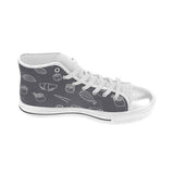 sushi pattern black background Women's High Top Canvas Shoes White