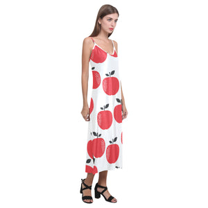 red apples white background V-Neck Open Fork Long Dress