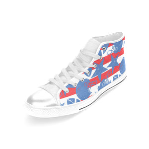 American football ball star stripes pattern Women's High Top Canvas Shoes White