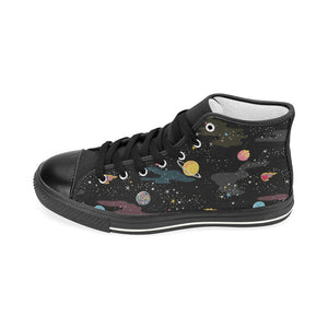 space pattern Women's High Top Canvas Shoes Black