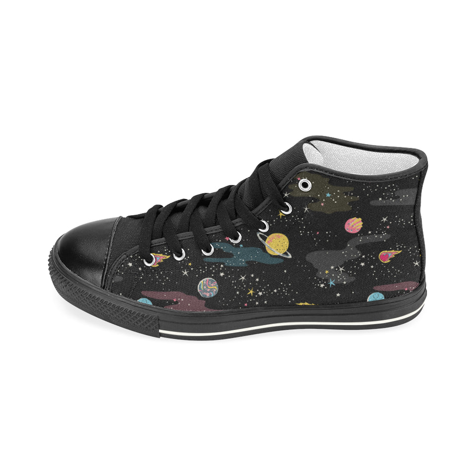 space pattern Women's High Top Canvas Shoes Black