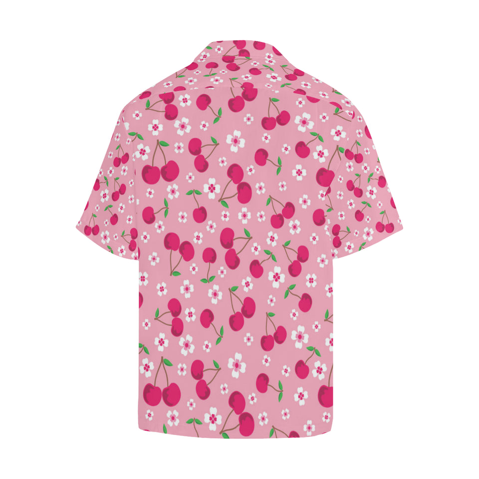 cherry flower pattern pink background Men's All Over Print Hawaiian Shirt