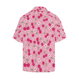 cherry flower pattern pink background Men's All Over Print Hawaiian Shirt