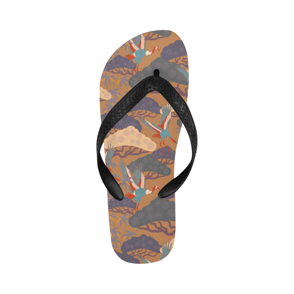 Bonsai bamboo stork japanese pattern brown theme Unisex Flip Flops
