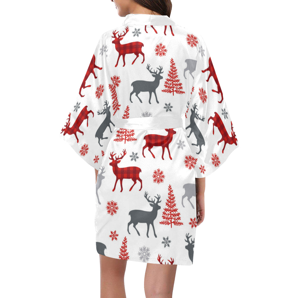 Deer tree snowflakes chrismas pattern Women's Short Kimono Robe
