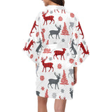Deer tree snowflakes chrismas pattern Women's Short Kimono Robe