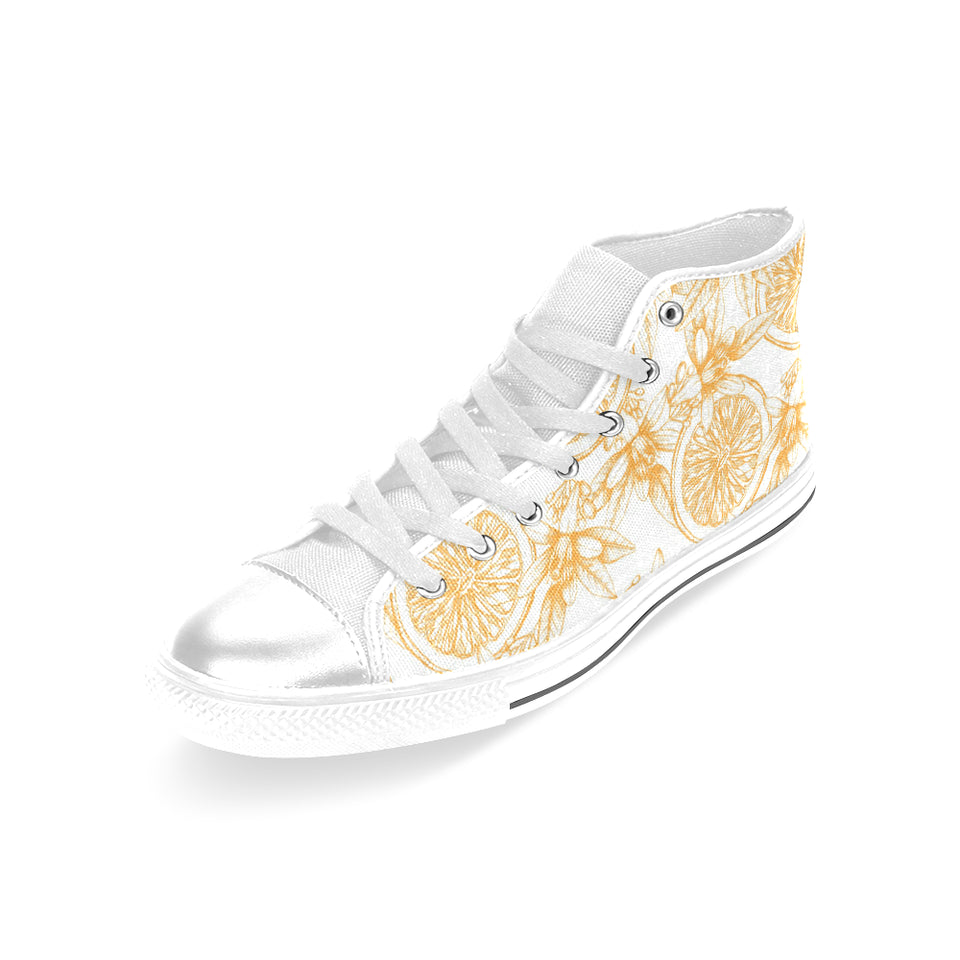 hand drawn orange fruit pattern Women's High Top Canvas Shoes White