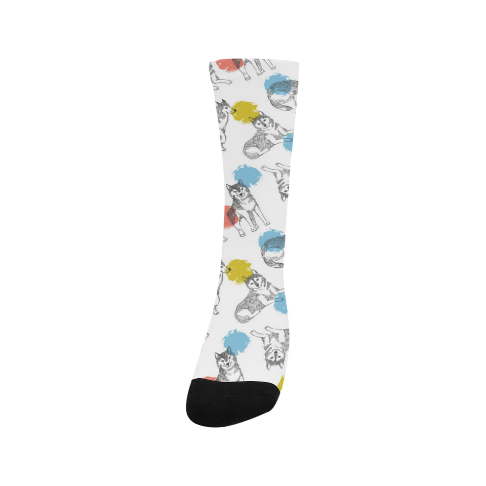 Siberian husky and colorful circle pattern Crew Socks